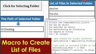VBA to Create List of Files in a Folder - Excel Automation Example by Exceldestination