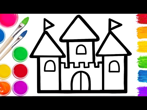 Castle Drawing, Painting and Coloring | Easy acrylic painting