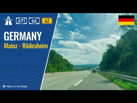 Driving in Germany: Autobahn A671, A643, A66 & Bundesstraße B42 from Mainz to Rüdesheim am Rhein