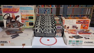 EARLIEST VIDEO GAME COLLECTION, THE ODYSSEY, CHANNEL-F, RCA STUDIO 2 AND TELSTAR ARCADE.