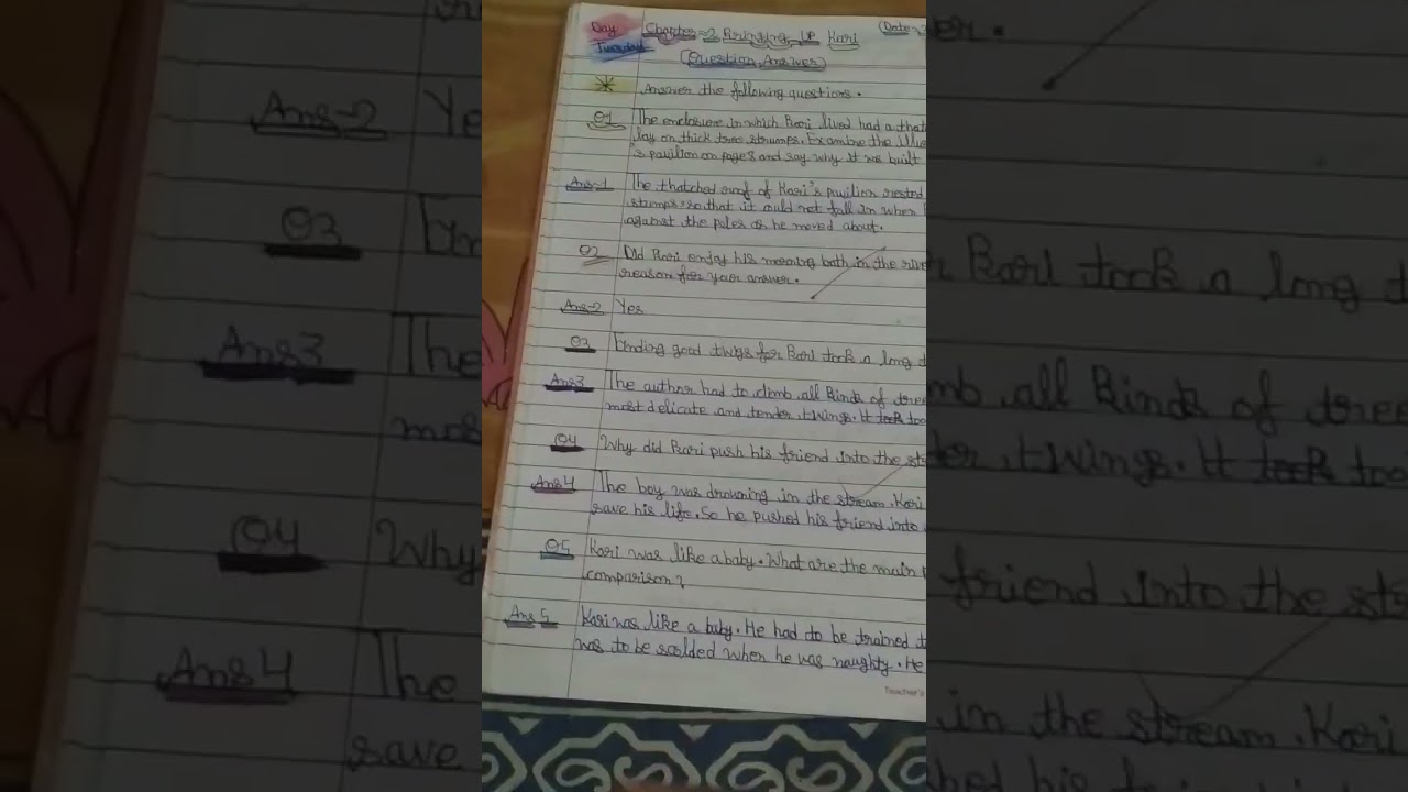 class 7 English chapter 2           Bringing up Kari bad meaning and question answer