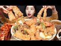 SUB Crunchy Gigantic Tempura Mukbang Lobster Crab Mushroom Fried And Rice Asmr