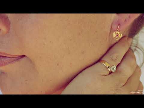 18K Georgian Front Fastener Garnet Earrings & 18K Yellow Band & 18K White Set Diamond Cluster Ring
