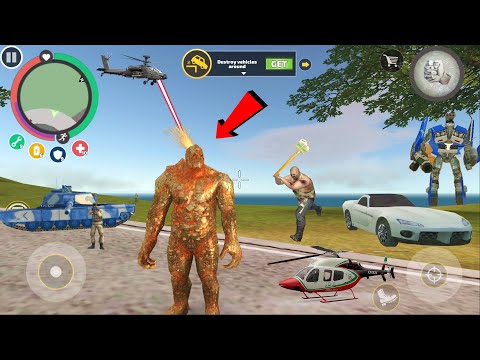 Rope Hero: Vice Town (Mutant Stoneman Fight on Road) Lift Car on The Head - Android Gameplay HD