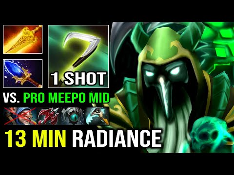 WTF 13Min Radiance AoE Burn DPS 100% Counter Meepo Mid with Instant 1 Shot Necrophos Dota 2