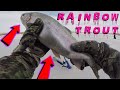 Video Thumbnail for Ice Fishing For Giant Rainbow Trout! / FIRST CATCH 2021! / BIG RAINBOW FINALLY!! / Stocked Trout