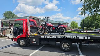 Towing A Yamaha XV 1900 On A Hino Rollback Flatbed Towtruck Loading And Unloading By Yourself#viral.