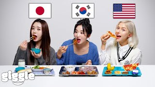 AMERICA vs KOREA vs JAPAN Girls Try Each Other's School Lunch..!! (Ft. TRI.BE)