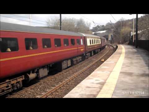 WCR 57313 + 57314 At Keighley Working 5Z59 Carnforth Steamtown to Skegness - 19/04/13