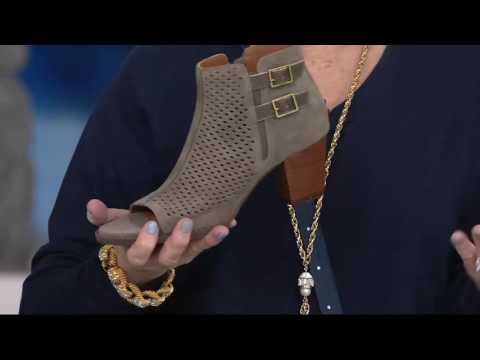 Vionic Orthotic Suede Peep Toe Ankle Boots - Chryssa on QVC