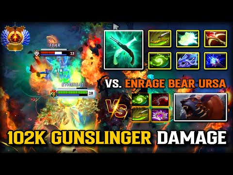 EPIC 102K GUNSLINGER DAMAGE CARRY Muerta | Crazy Attack Speed Build Vs. Enrage Bear URSA DOTA 2