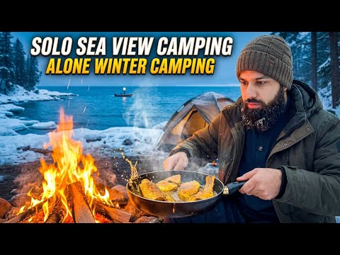 Solo Sea View Winter Camping | Boat Journey, Campfire & Fresh Fish Adventure | Ahmed Camping AI