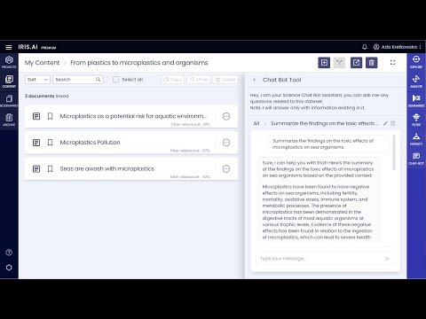 Iris.ai Researcher Workspace - Chat Tool