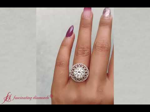 Georgian Round Halo Ruby Moissanite Engagement Ring In 18K White Gold- FD9718R- Fascinating Diamonds