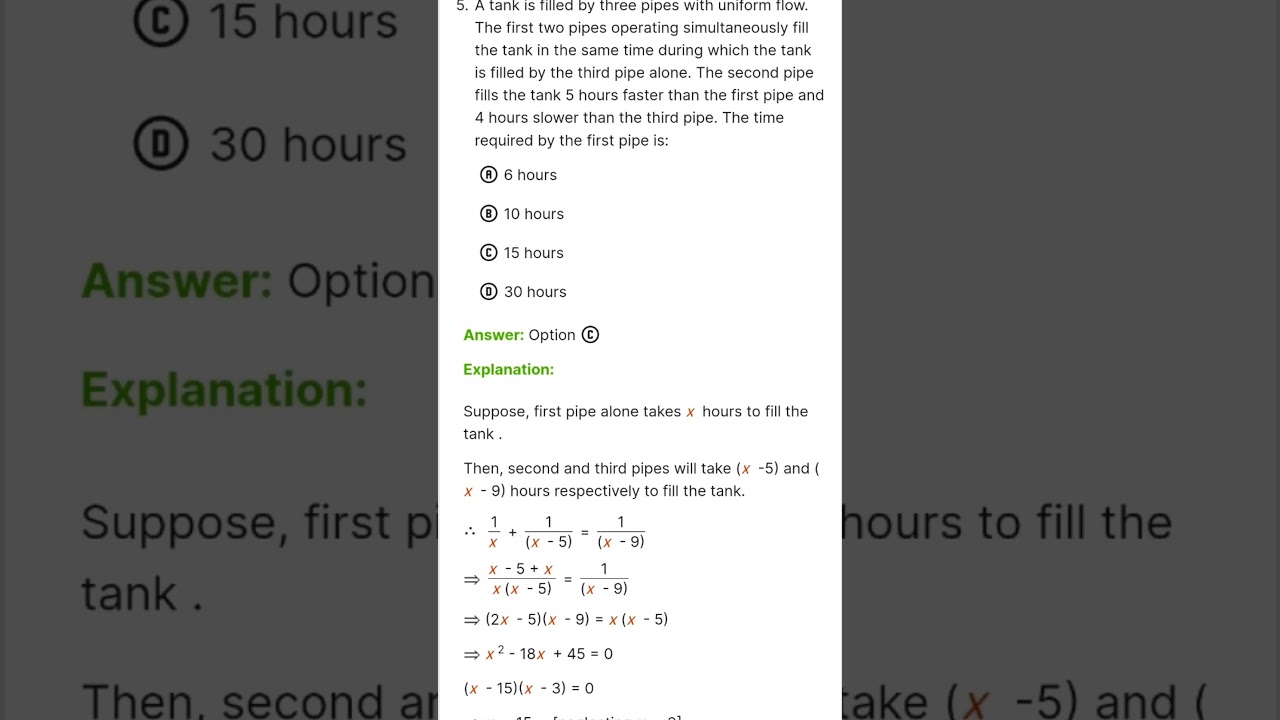 Pipes and Cistern Problems with Solution (Competitive Exams)