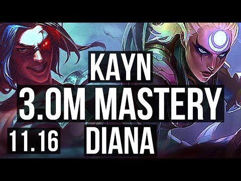 KAYN vs DIANA (JUNGLE) | 3.0M mastery, Legendary, 900+ games, 15/3/6 | BR Grandmaster | v11.16