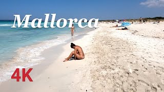 Walking tour Platja des Trenc nude beach, Nudist beach walk, Mallorca (Majorca), Spain 4K