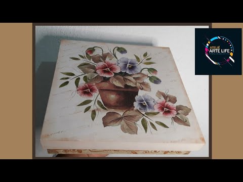 Caixa Decorada Amor Perfeito no Vaso/Guardanapo Decoupage By Mamiko