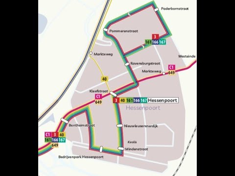 routevariant in Zwolle voor de lijnen 3, 161, 166 en 167 (Mindenstraat-Mindenstraat)