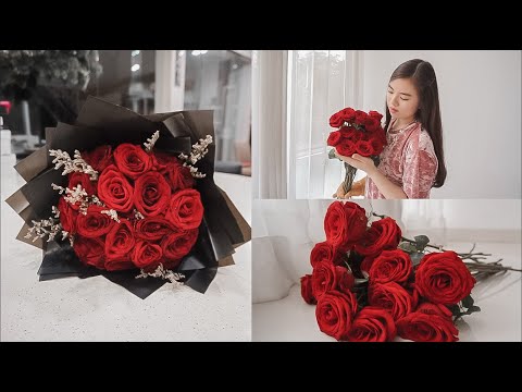 20 roses flower arrangement | flower bouquet tutorial