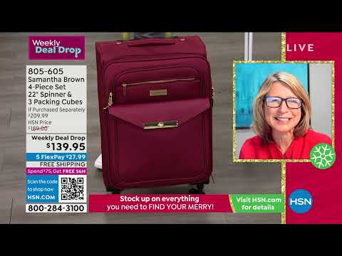 Samantha Brown 4 Piece Set 22" Spinner   3 Packing Cubes