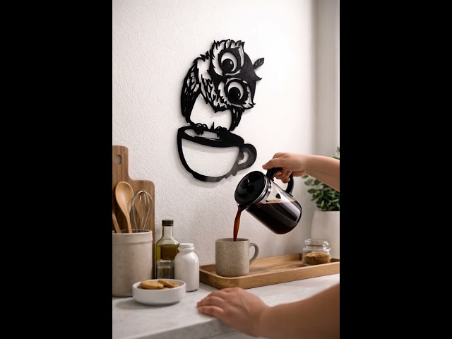 البومة الفضولية ☕ قطعة جدارية لعشاق القهوة