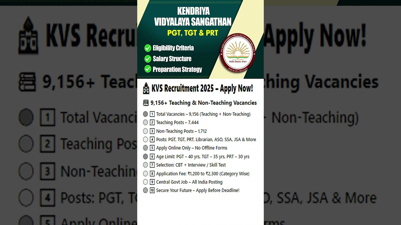KVS Recruitment 2025 – Apply Now!📚 9,156+ Teaching & Non-Teaching Vacancies