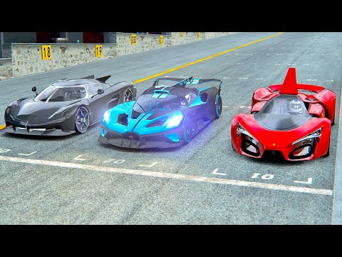 Bugatti Bolide vs Ferrari F80 Concept vs Koengisegg Jesko Absolut - Drag Race 20 KM