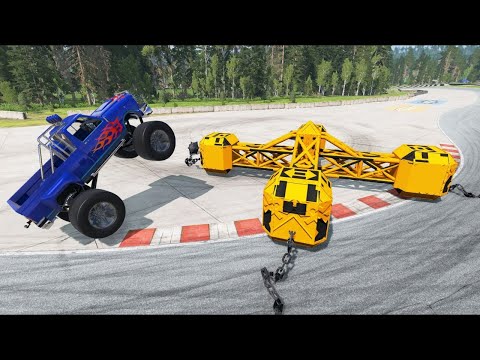 Cars Vs Large Spinner - BeamNG.drive