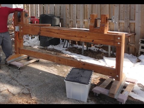 HomeMade WOOD Lathe - 8' long diy lathe, head stock, tail stock, bed - free plans (torno casero)