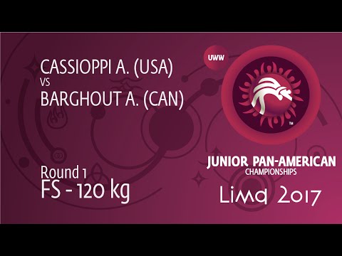 Round 1 FS - 120 kg: A. CASSIOPPI (USA) df. A. BARGHOUT (CAN) by FALL, 11-1