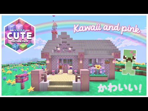 How to build a Kawaii Pink House ♡ Ultra Cute Texture Pack ✰ Minecraft Bedrock Tutorial