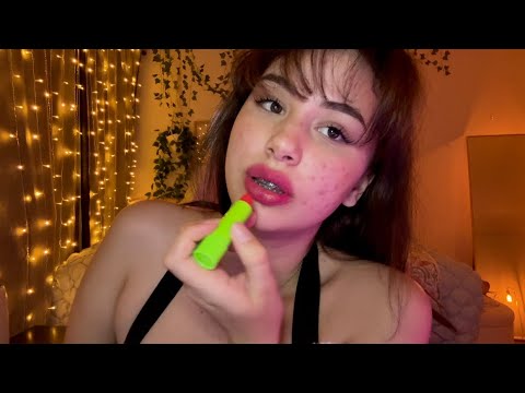 ASMR lipstick application with mouth sounds ✨