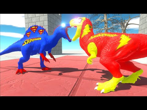SUPERMAN SPINOSAURUS VS SHAZAM T-REX DEATH RUN - Animal Revolt Battle Simulator