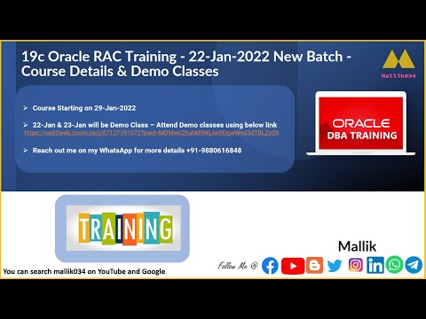Online Oracle RAC Training || 19c Oracle RAC Training || New Batch || 22 Jan 2022