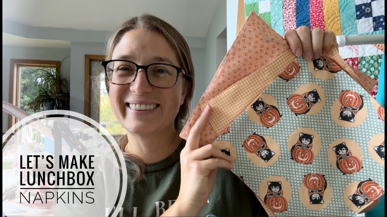 Lunch napkin tutorial- small cloth napkin tutorial, layer cake cloth napkin, VLOG