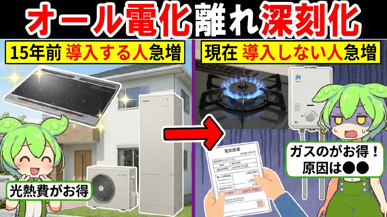 オール電化からガスへ回帰！その理由は？ガス併用の家庭が急増している本当の理由…【ずんだもん｜電気代｜光熱費｜売電｜収入｜価格｜貯金】