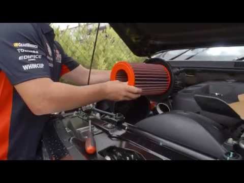 Craig Lowndes fits a BMC Air Filter to his Holden Colorado.