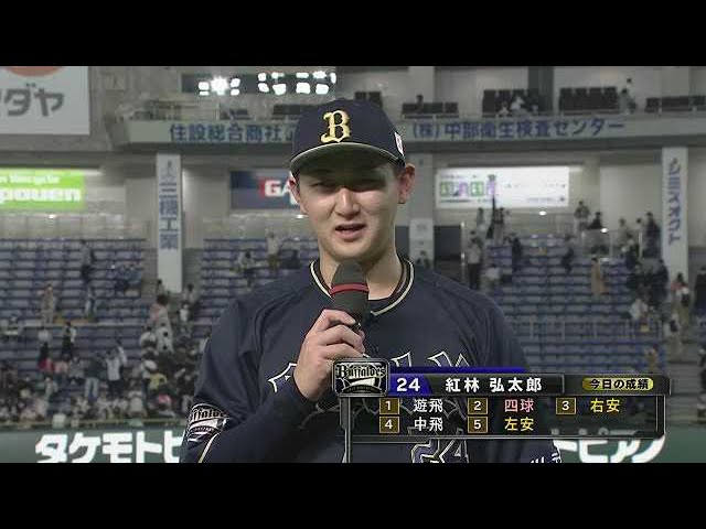 バファローズ・紅林弘太郎選手ヒーローインタビュー 4月27日 北海道日本ハムファイターズ 対 オリックス・バファローズ