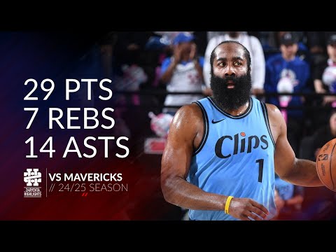 James Harden 29 pts 7 rebs 14 asts vs Mavericks 24/25 season