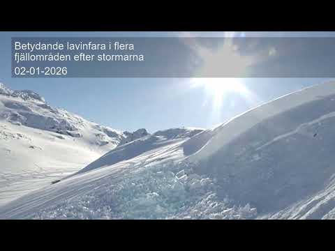 Betydande lavinfara i flera fjällområden efter stormarna