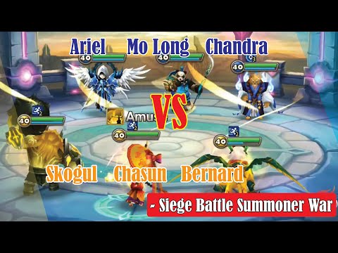 Skogul, Chasun & Bernand vs Ariel, Molong & Chandra - Siege Battle (Summoners War)
