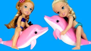 Swimming with DOLPHINS ! Elsa &amp; Anna toddlers go Scuba with Barbie - Splash - Water Fun