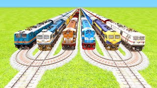 SIX TRAINS CRAZY RAILWAY CROSSED AT EXTREME DOUBLE ROUNDED RAILROAD TRACKS 2024 | Trains Gaming
