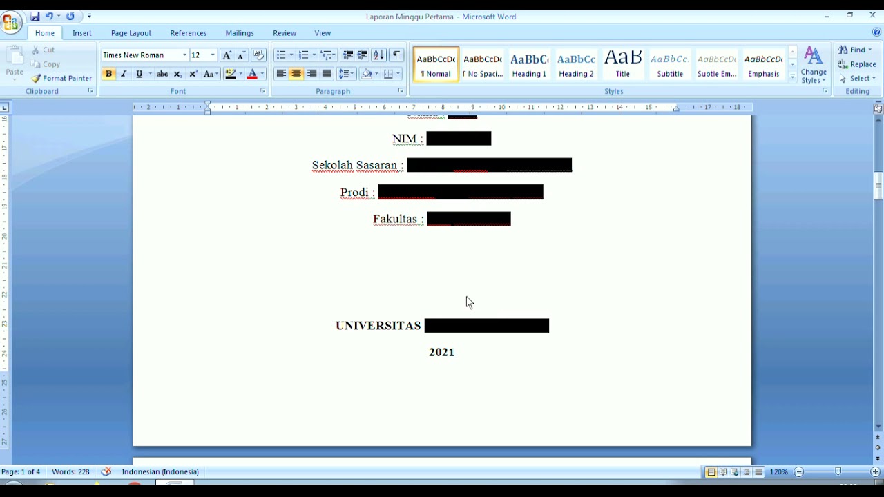 Contoh Format Laporan Mingguan Kegiatan Kampus Mengajar