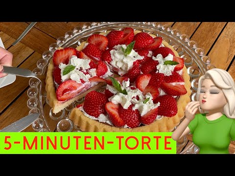 Erdbeerkuchen schnell und einfach 5 Minuten Erdbeer-Nougat-Sahnekuchen selber machen