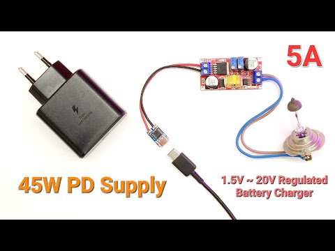 DIY 20V Regulated Power Supply or Battery Charger using Type C PD decoy PCB with 45W Samsung Charger
