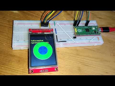 Raspberry Pi Pico/MicroPython + 320x240 ILI9341 SPI Display, using jeffmer/micropython-ili9341 lib.
