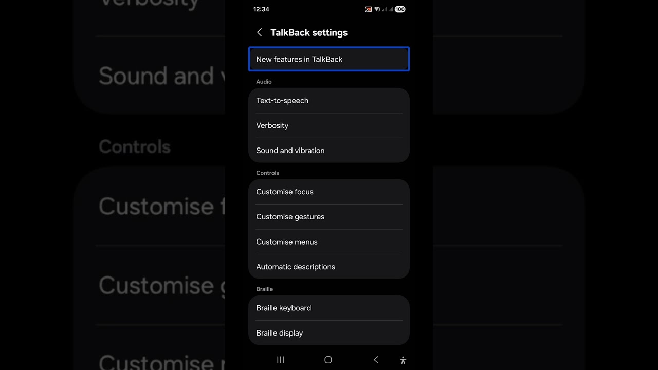 Google TalkBack latest new functions time and date announcement using gestures voice typing shortcut