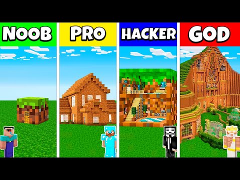 EPIC Minecraft Battle: NOOB vs PRO vs HACKER vs GOD: Dirt House Base Build Challenge!